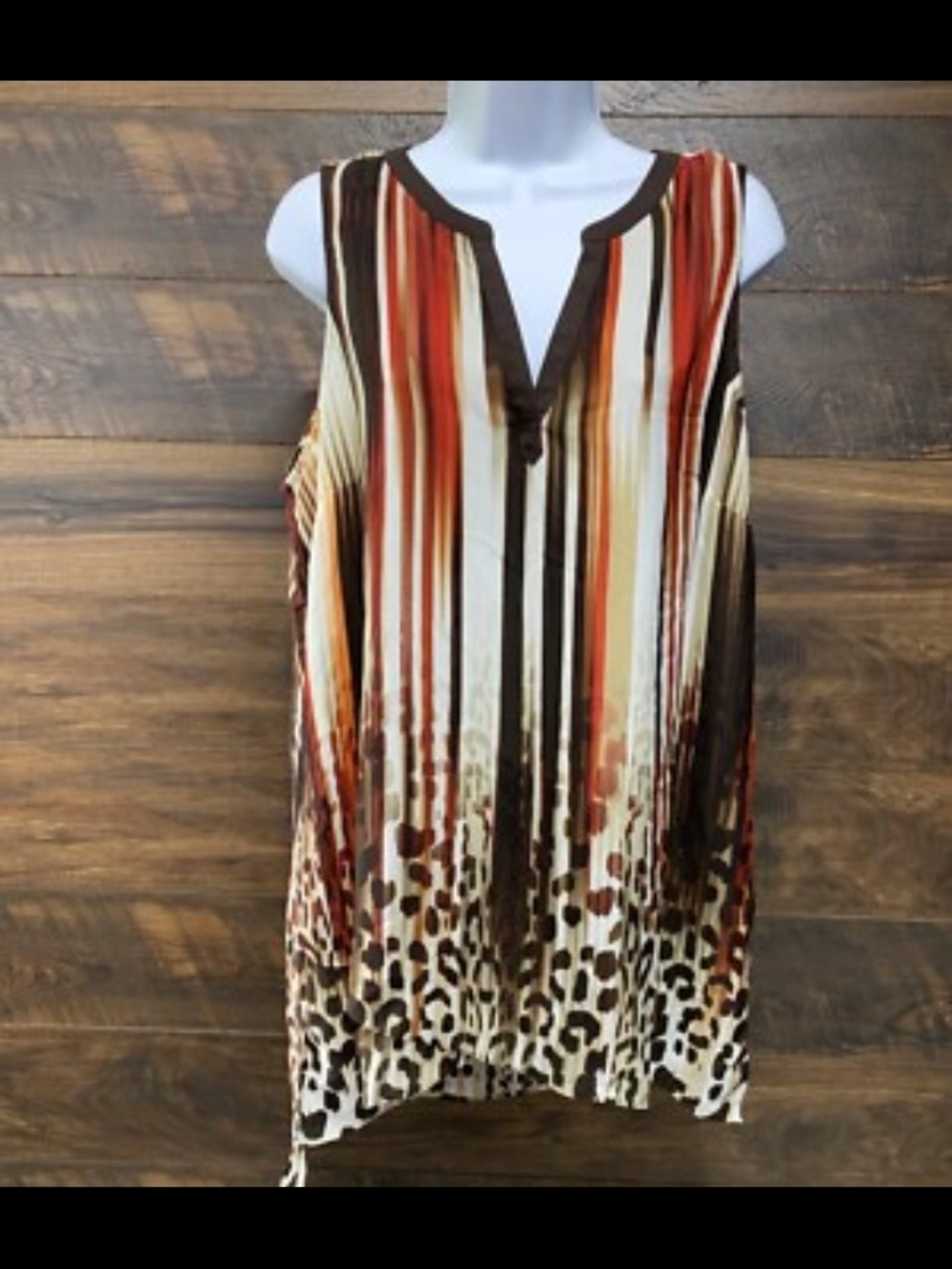 Zac & Rachel Brown Multi Striped & Leopard Print Sleeveless Tunic